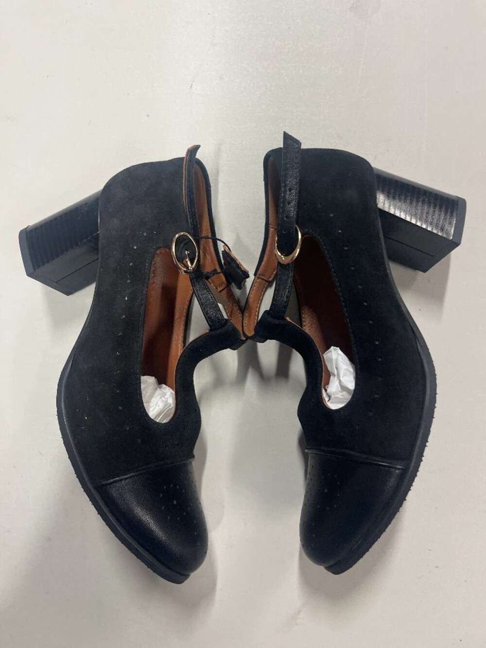 Ladies' Mary Jane Pumps in black suede and leather, EU 38